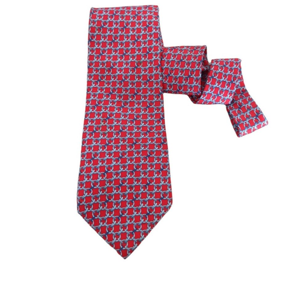🆕BROOKS BASICS Red Chain Silk Tie USA 60"/ 3.7" EC